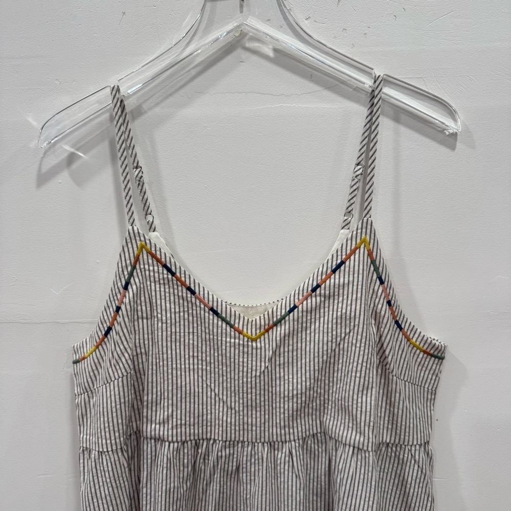 Hem & Thread Strappy Midi Maxi Long Dress Cotton Grey Stripe Large - Picture 4 of 7